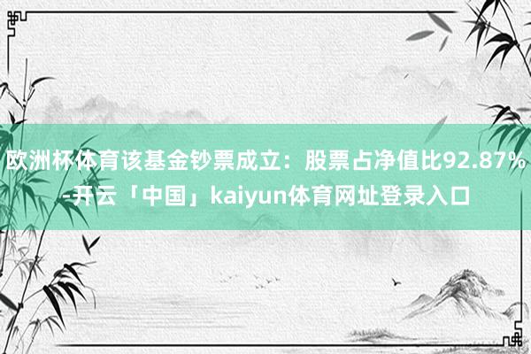 欧洲杯体育该基金钞票成立：股票占净值比92.87%-开云「中国」kaiyun体育网址登录入口